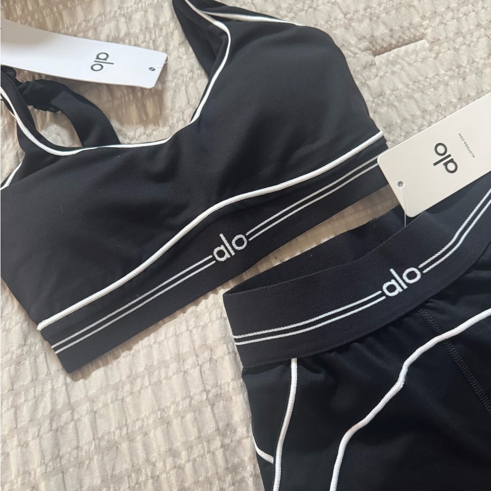 ALO Yoga Black Sports Bra with White Trim